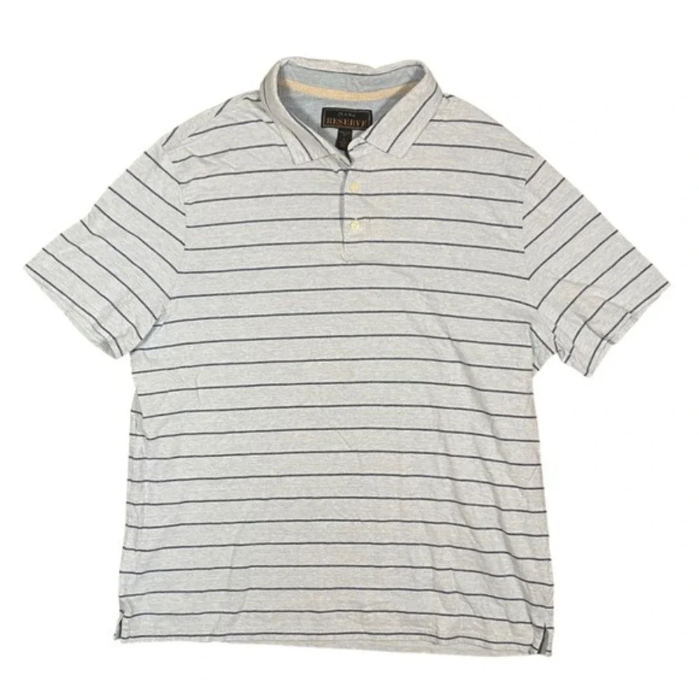 Jos. A. Bank Reserve Mens Gray Blue Striped Cotton Polo Shirt Tailored Fit‎ L